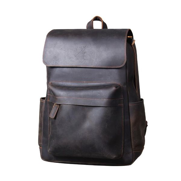

backpack classic first layer cowhide men casual wild lapbag retro crazy horse leather schoolbag male travel