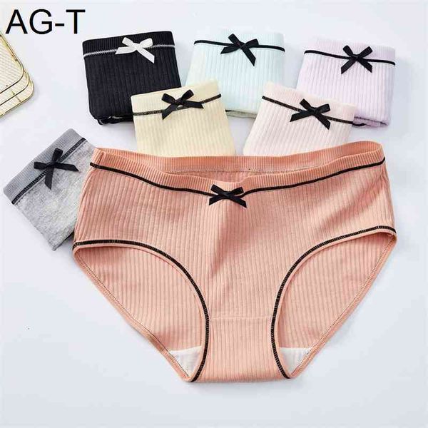 

women's underwear pure cotton breathable hip middle waist bow girls' briefs, Black;pink