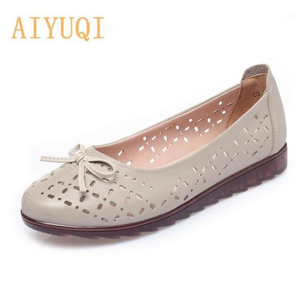 

sandals women's summer shoe hole 2021 commuter shallow mouth genuine leather women large size flat mother shoes1, Black