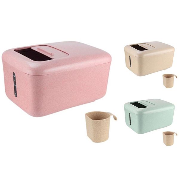 

storage bottles & jars scaled rice bucket home kitchen grain sealed box movable pulley pet cat dog