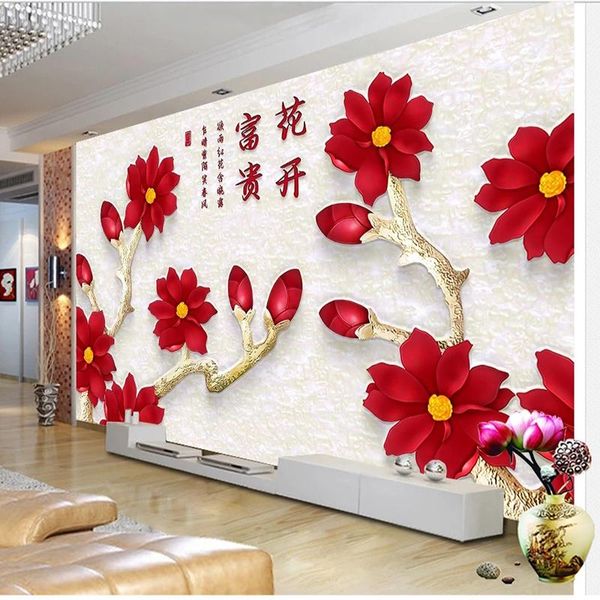 

wallpapers custom mural wallpaper 3d red flower background wall painting papel de pared sticker tapety fresco parede