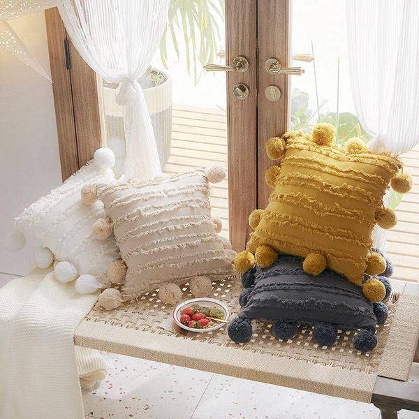 

cushion/decorative pillow modern simple decorative pillows ball shape tassel cute nordic pillowcase solid color cotton linen home decor sofa
