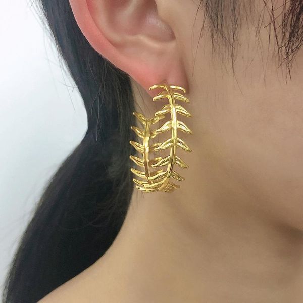 

hoop & huggie tide restoring ancient ways geometric stud earrings metal wreath of golden wheat leaf temperament women party present, Golden;silver