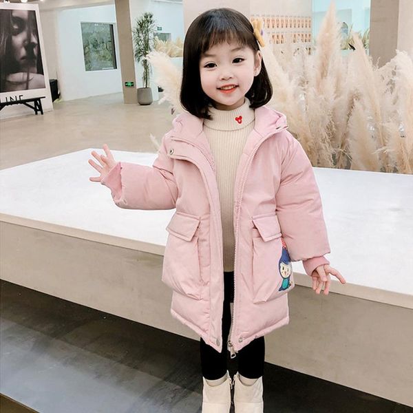 

down coat 2021 winter girls coats thicken warm hooded cartoon kids cotton-padded jacket outdoor children outerwear student long parkas, Blue;gray