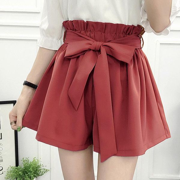 

women's shorts women korean style casual chic simple womens all-match loose elastic waist solid sashes elegant 3220954, White;black