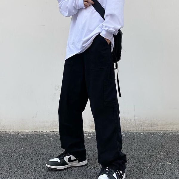 

women's jeans women washed harajuku gothic workwear multi-pocket casual pants loose wide leg straight, Blue