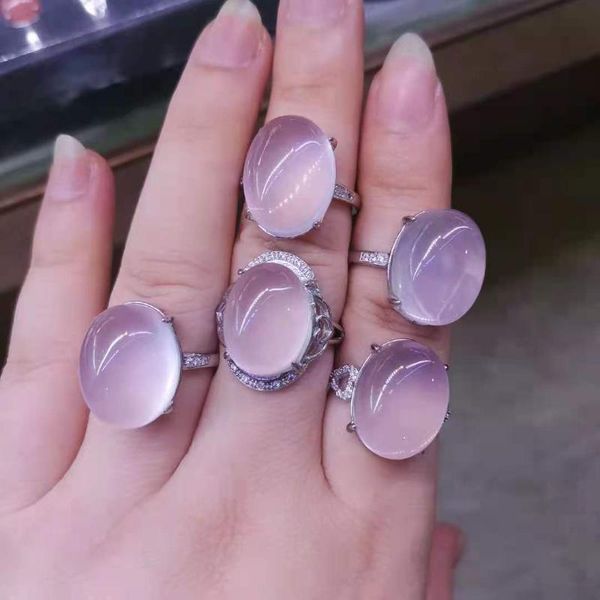 

cluster rings natural crystal women's ring pink s925 sterling silver fashion jewelry anillos mujer giftg for girlfriend aro de luz, Golden;silver