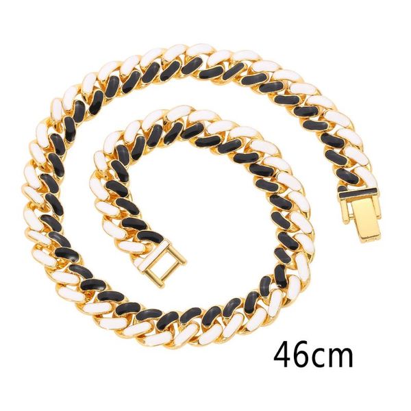 

chains summer selling colorful jewelry neon rainbow black purple enamel out cz miami cuban link chain 45cm choker necklace men, Silver
