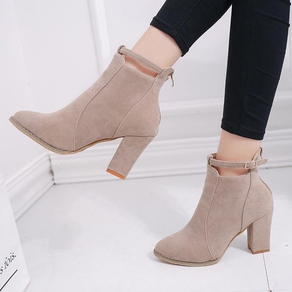 

boots autumn winter women solid european ladies shoes suede leather ankle with thick scrub size35-41 a200, Black