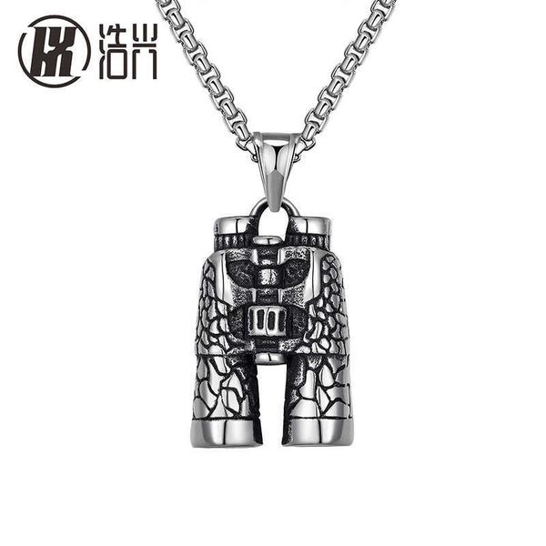 

street classic personality stone telescope pendant titanium steel necklace men's and women's sweater chain accessories, Silver