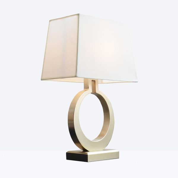 

american electroplating gold metal decorative table lamp simple ring hollow white pvc lampshade bedroom led e27 desk lighting lamps