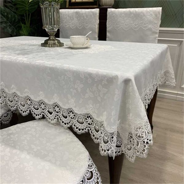 Tischdecke, weiße Luxus-Stickerei, schöne Spitze, Satin-Tuch, Esstisch-Abdeckung, ausgehöhlte runde Flaggen-Handtücher 211103