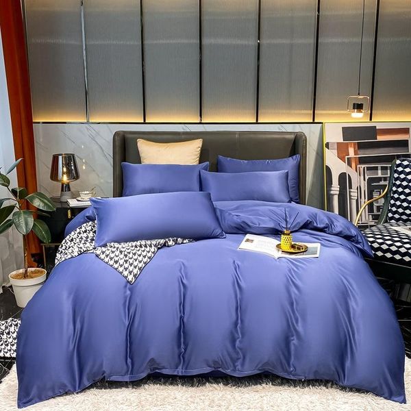 

bedding sets duvet cover set 3/4 pieces pure color imitation silk bedclothes include pillowcase bed sheet and comforter oceania