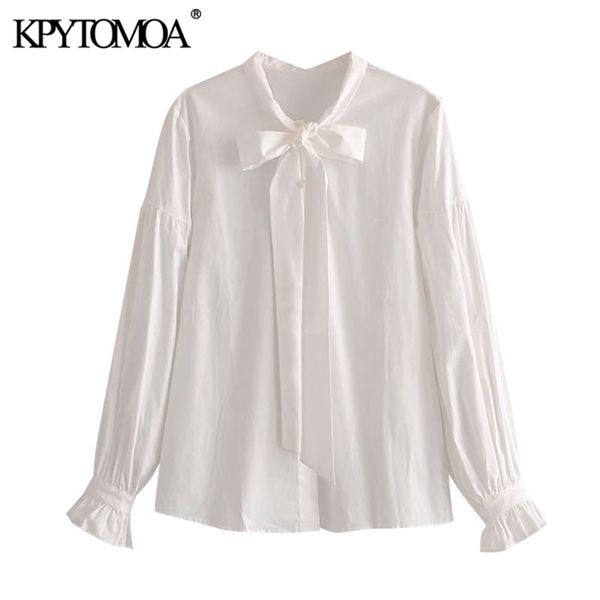 

women fashion with bow tied loose soft touch blouses long sleeve button-up female shirts chic 210420, White