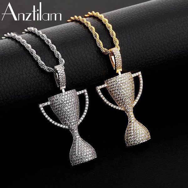 

pendant necklaces hip hop bling trophy pendants iced out necklace paved cz stone champion award for women men's jewelry, Silver