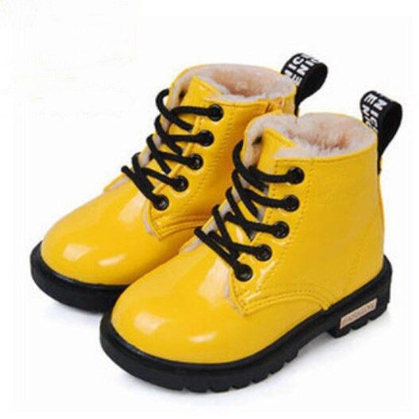 

Winter Kids Girls Boys Boots Patent Leather Soft Light Weight Non-slip Martin Boots for Children Footwear, Pink