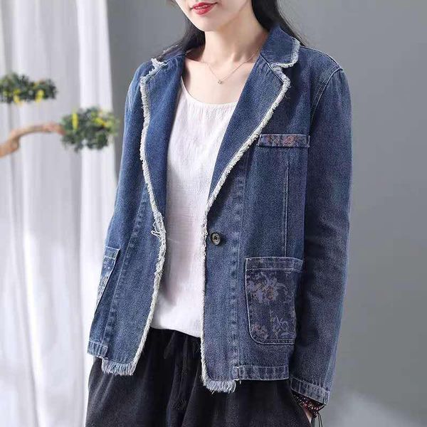 

women's jackets women autumn winter retro loose all-match ladies 2021 cardigan pocket casual denim coat, Black;brown
