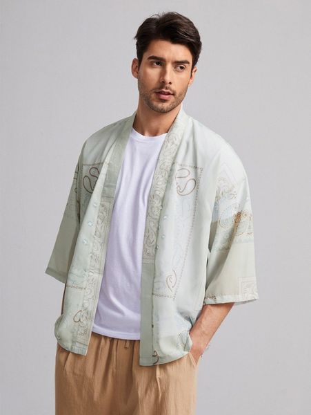 

men open front paisley print kimono a8tc#, White;black