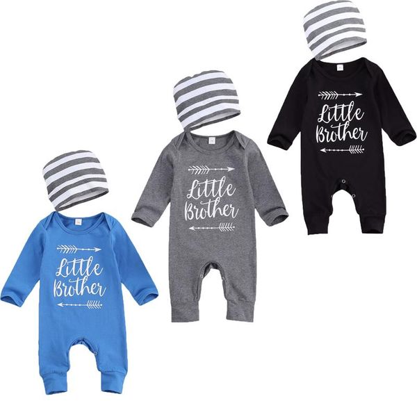 

jumpsuits focusnorm 0-18m ly autumn baby boys rompers 2pcs long sleeve letter print cotton striped hats, Blue