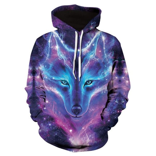 

men's hoodies & sweatshirts hip hop hoodie sweatshirt gothic 3d wolf print punk chain high street fashion casual hooded pullover street, Black