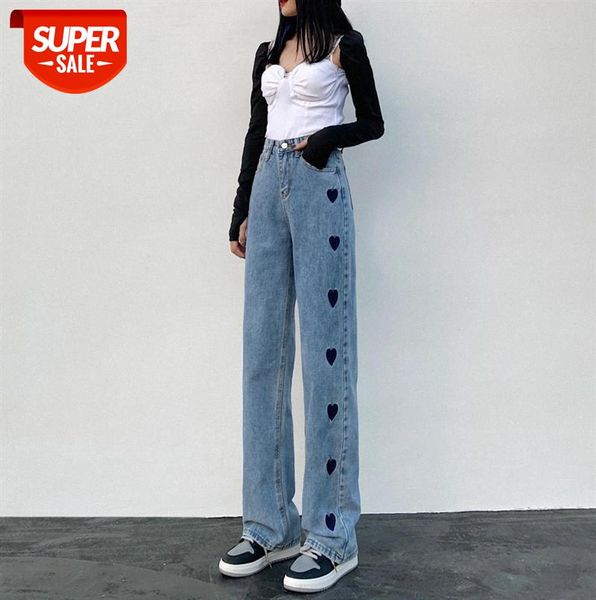 

black-grey high-waist drape wide-leg jeans women's loose-fitting straight love mopping pants trend #zn64, Black;gray