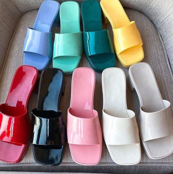 

designers fashion jelly light leather slippers summer beach shoes women sandals high heels rubber slide sandal 35-41, Black