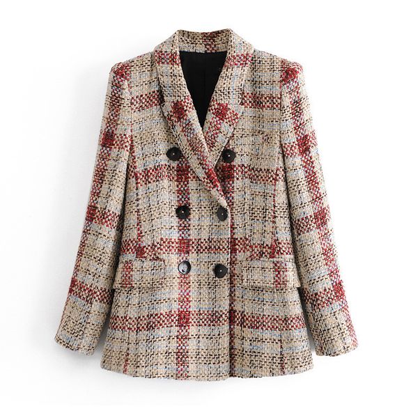 

blsqr fashion double breasted tweed blazer coat women vintage long sleeve pockets female outerwear chic 210430, White;black