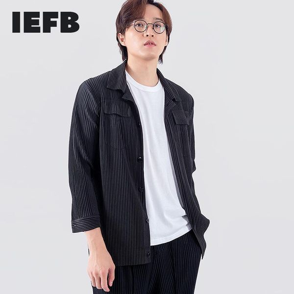 

men's jackets iefb 2021 spring pleated trend japansese streetwear fashion casual work clothes pocket lapel jacket coat y4900, Black;brown