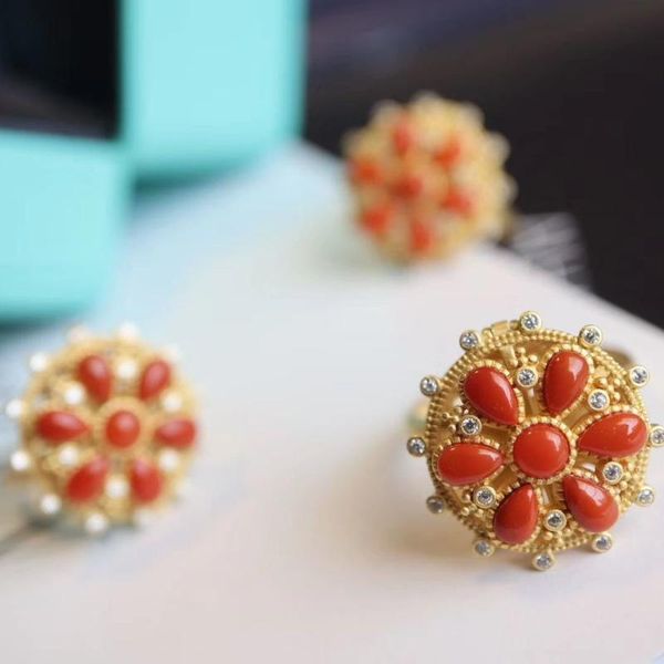 

cluster rings designer craftsmanship synthetic southern red enamel porcelain adjustable ring chinese retro charm women's silver jewelry, Golden;silver