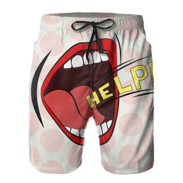

men's shorts beach short swim cartoon mouth loud help surfing maillot de bain sport board swimwear, White;black