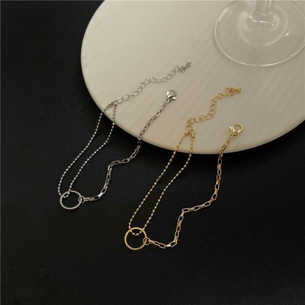 

charm bracelets lovoacc japanese 2 styles double layerd asymmetry chain bracelet for women girls hollow alloy circle accessories, Golden;silver