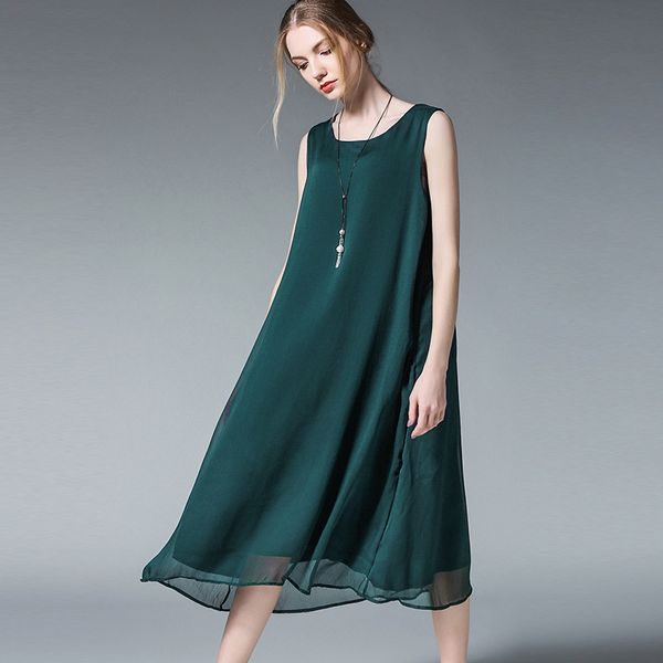 

big yards dresses fat sister large chiffon women's summer 2021 slim long cover belly sleeveless vest 6372
