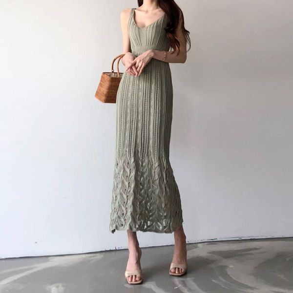 

summer knitted dress girls party female vintage braces white sleeveless women dresses long oversize robe vestido casual, Black;gray