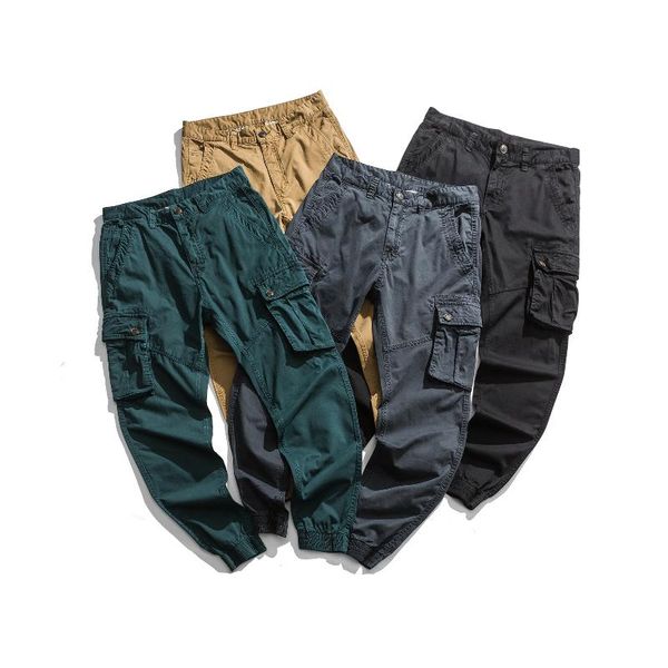 

spring men's casual pants jogging overalls loose large size work elastic waist quality pantalones tipo cargo, Black