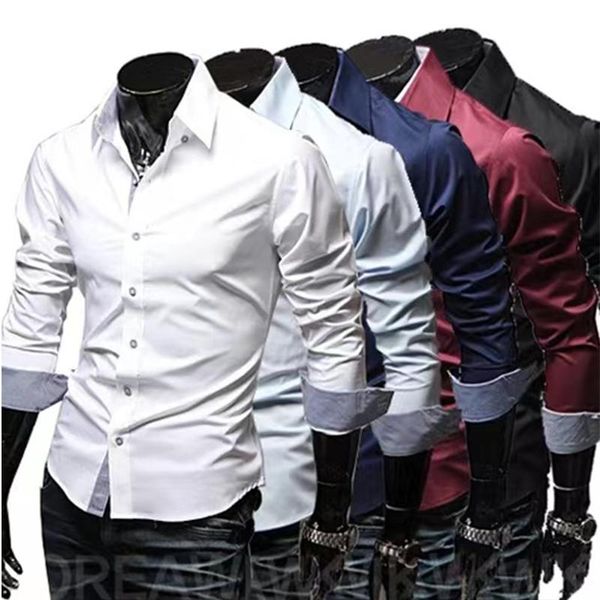 

men's casual shirts fine check color contrast shirt with buckle solid slim-fit type high-quality -3xl, White;black