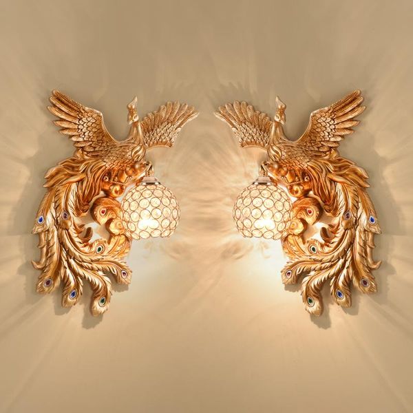 

wall lamps european resin peacock retro lamp bedroom corridor living room tv background lights home indoor lusters sconces