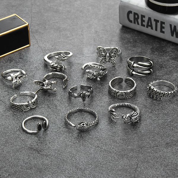 

designer rings retro for men women punk goth snake dragon silver color ring exaggerated adjustable chic party gift jewelry mujer bijoux, Golden;silver