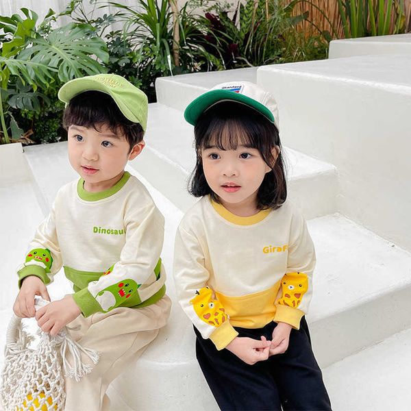 

boys t-shirts spring baby girls cartoon long sleeve t shirt kids dinosaur cotton tees sweatshirts children casual clothing 210615, Blue