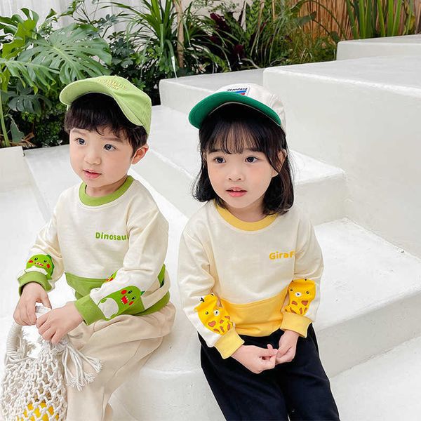 Jungen T-shirts Frühling Baby Mädchen Cartoon Langarm T-shirt Kinder Dinosaurier Baumwolle T-shirts Sweatshirts Kinder Casual Tops Kleidung 210615