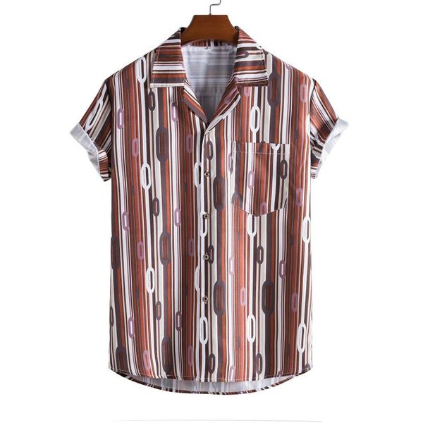 

men's casual shirts men's short-sleeve shirt 2021 summer fashion striped print brand cardigan lapel fit button clothing, White;black