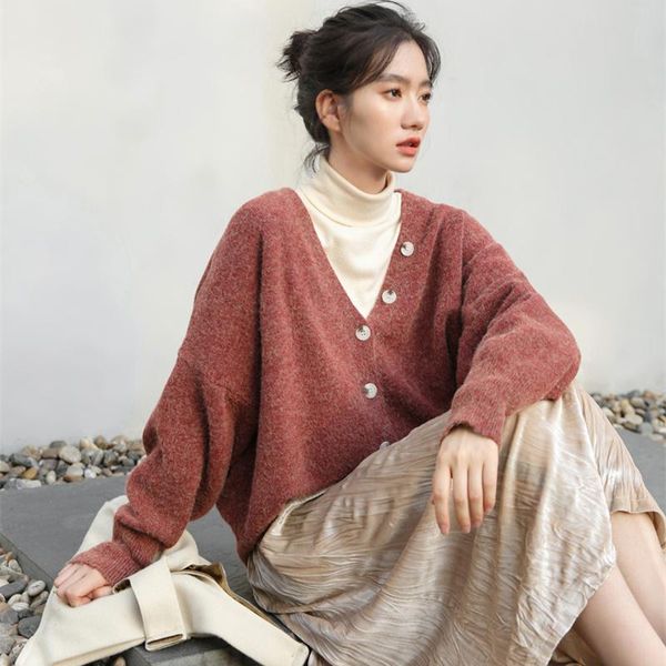 

women's knits & tees autumn sweaters women clothing 2021 winter harajuku korean fashion vintage sweet button lazy knitted cardigan swe, White