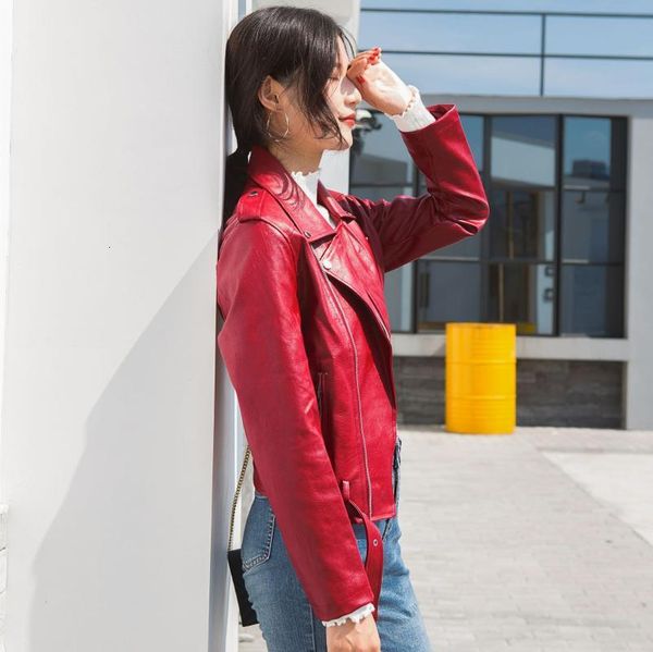 

women's leather & faux 2021 pu jacket women fashion bright colors black motorcycle coat short biker soft female xxxl