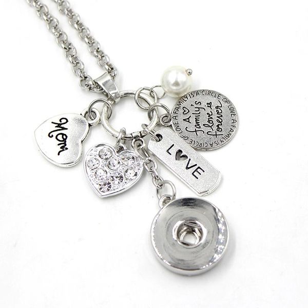 

arrival interchangeable 18mm snap jewelry mom pendant charm necklace heart for mother gift necklaces, Silver