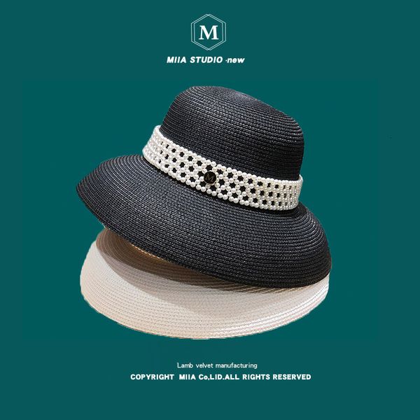 

french little fragrance pearl straw female summer celebrity seaside holiday beach hat designer version net red sun children, Blue;gray