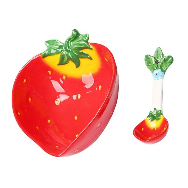 

lovely strawberry design ceramic bowl kids salad with spoon bowls