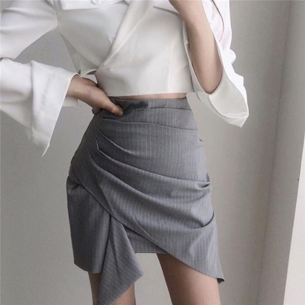 

skirts casual office lady striped high waist women mini a-line skirt spring summer korean female empire slim above knee, Black