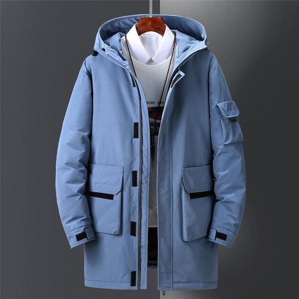 

men's down & parkas jacket men winter thick warm mid-long coats hooded casual slim white duck windbreaker skiing overcoat, Black