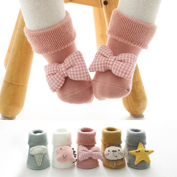 

socks for borns children's warm baby anti-slip cute cartoon cotton kid with rubber sole, Pink;yellow