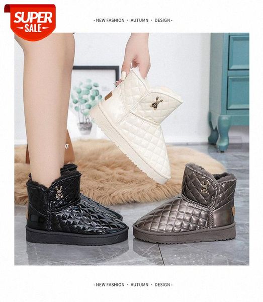 

winter leather snow boots women's short warm leisure plush thickened cotton shoes #818k, Black
