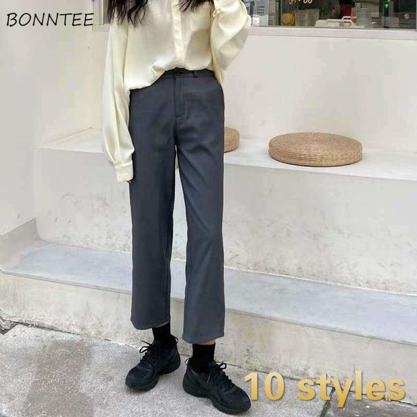 

women's pants & capris women solid various styles korean trendy straight arrival ankle-length trousers all-match loose womens chic stre, Black;white